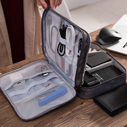 Purple Durable Three-Layer Earphone & Digital Organizer - Waterproof Cosmetic & Cable Storage Pouch(Photography props not included, only the bag)