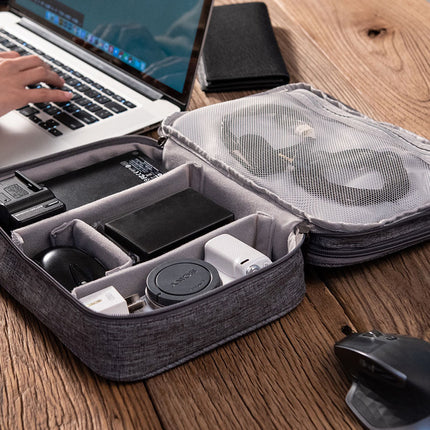 Purple Durable Three-Layer Earphone & Digital Organizer - Waterproof Cosmetic & Cable Storage Pouch(Photography props not included, only the bag)