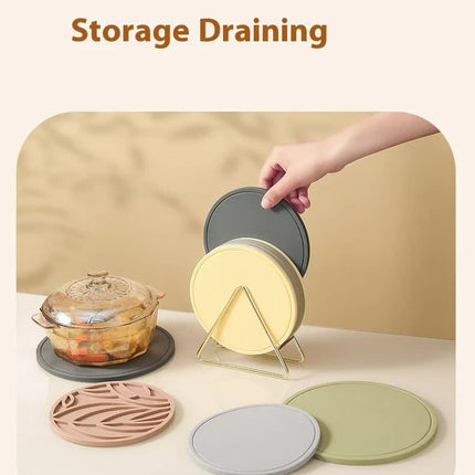 Green 3 Pcs Premium Silicone Round Heat-Resistant Pad - 20cm Durable Kitchen Pot Mat with Anti-Slip Design