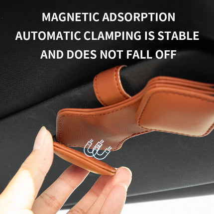 2 Pcs Orange Car Sun Visor Glasses Holder Clip with Dual Magnetic Clamps - PU Leather, Anti-Slip, and Multi-Functional Storage