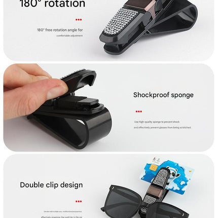 6 Pcs Colored Luxury Rhinestone Car Sun Visor Glasses Clip - Multi-Functional, 180° Rotatable, ABS Material