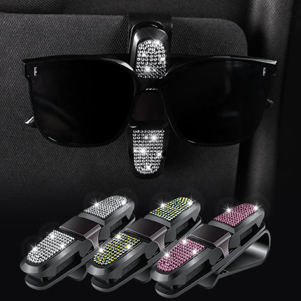 6 Pcs Light Gold Luxury Rhinestone Car Sun Visor Glasses Clip - Multi-Functional, 180° Rotatable, ABS Material