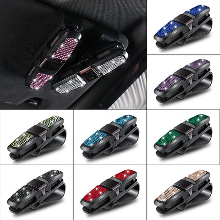 6 Pcs Light Gold Luxury Rhinestone Car Sun Visor Glasses Clip - Multi-Functional, 180° Rotatable, ABS Material