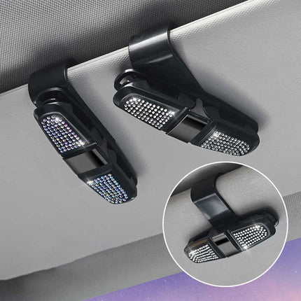 6 Pcs Light Gold Luxury Rhinestone Car Sun Visor Glasses Clip - Multi-Functional, 180° Rotatable, ABS Material
