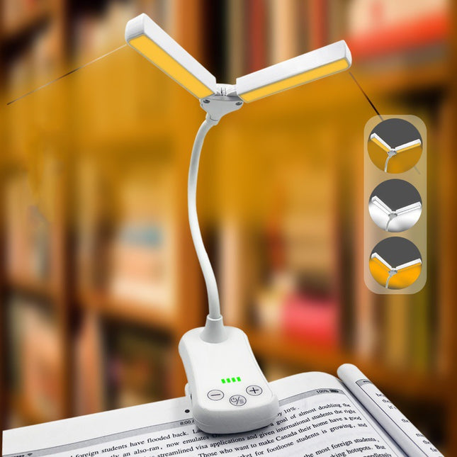 White Rechargeable Dual-Head Clip-On Book Light