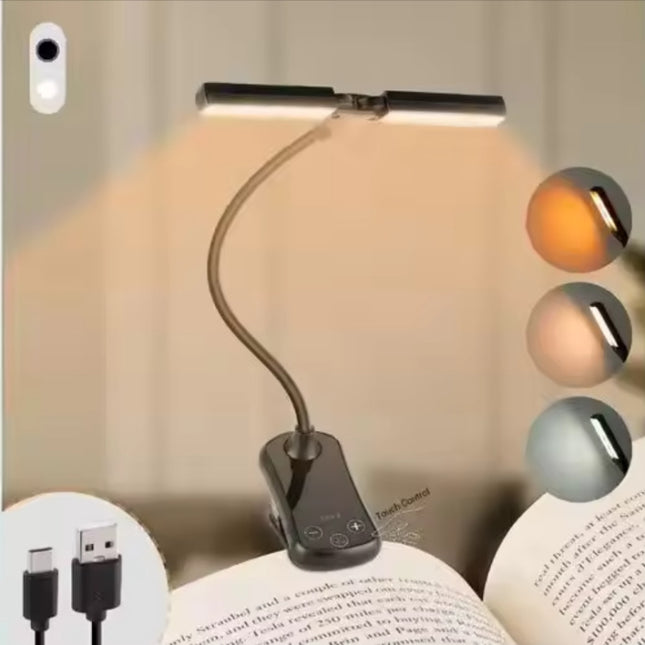 Black Rechargeable Dual-Head Clip-On Book Light