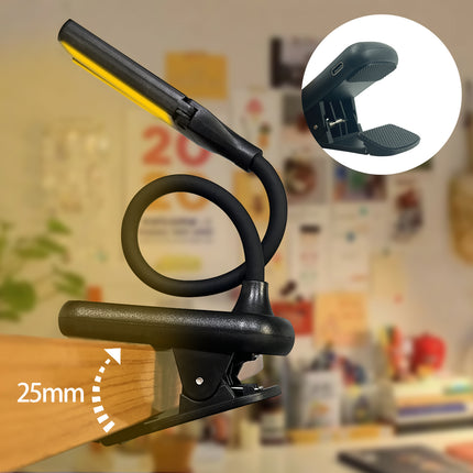 Black Rechargeable Dual-Head Clip-On Book Light - Touch Control Reading Lamp with Eye Protection