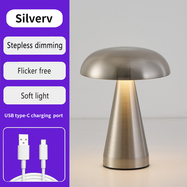 Silver Metal Mushroom Table Lamp
