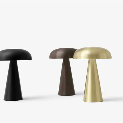 Silver Metal Mushroom Table Lamp - Rechargeable Touch Control Ambient Light with Remote