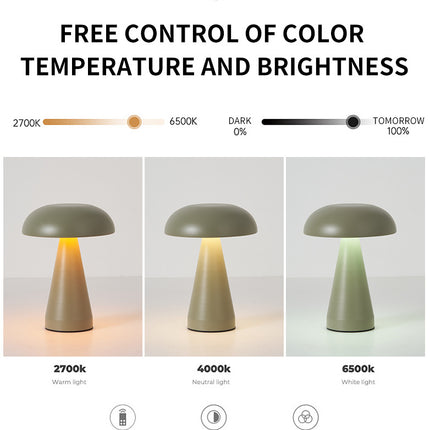 Bronze Metal Mushroom Table Lamp - Rechargeable Touch Control Ambient Light with Remote