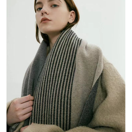 Grey Luxury Striped Suede-Feel Scarf - Soft and Warm for All Seasons