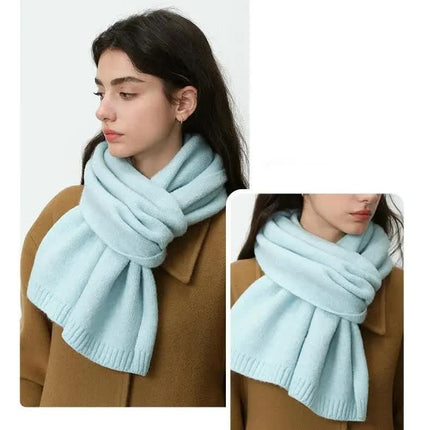 Milky White Soft Wool-Blend Solid Color Knit Scarf for Women - Cozy Faux Cashmere Shawl