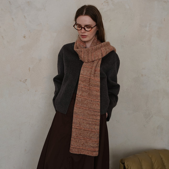 Khaki Vintage Wool-Blend Knit Scarf