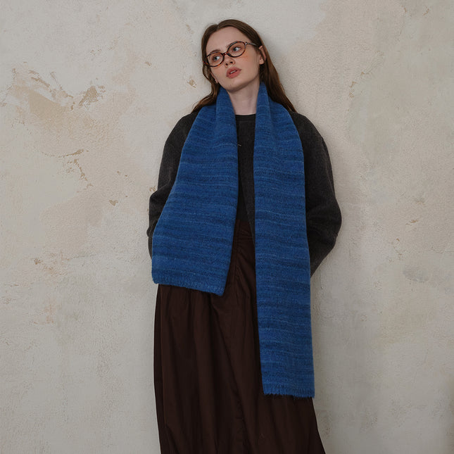 Blue Vintage Wool-Blend Knit Scarf