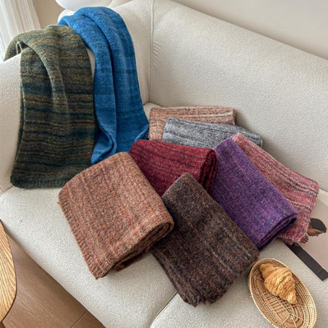 Blue Vintage Wool-Blend Knit Scarf