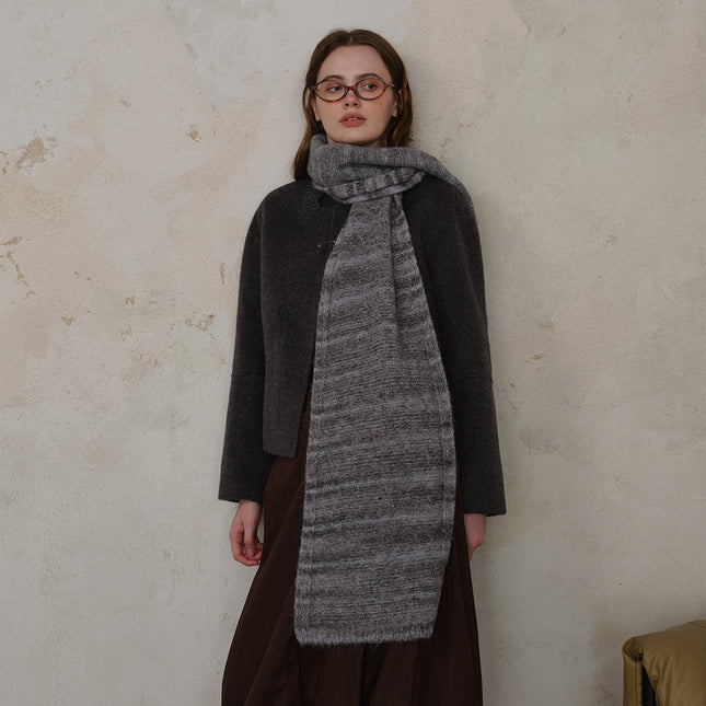 Grey Vintage Wool-Blend Knit Scarf