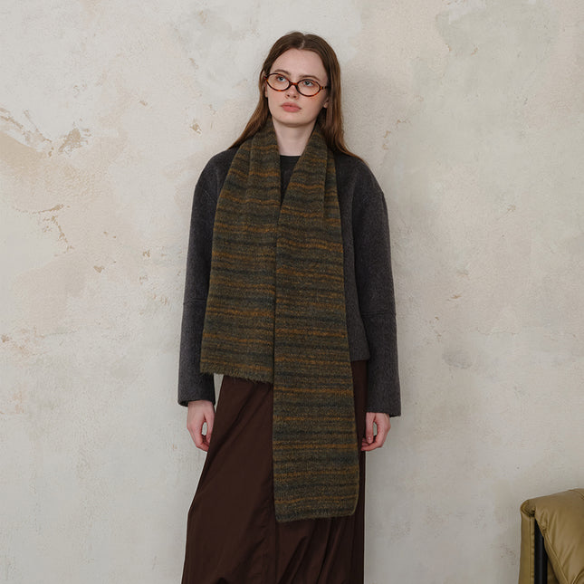 Green Vintage Wool-Blend Knit Scarf