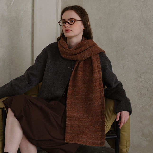 Borwn Vintage Wool-Blend Knit Scarf