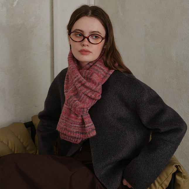Pink Vintage Wool-Blend Knit Scarf