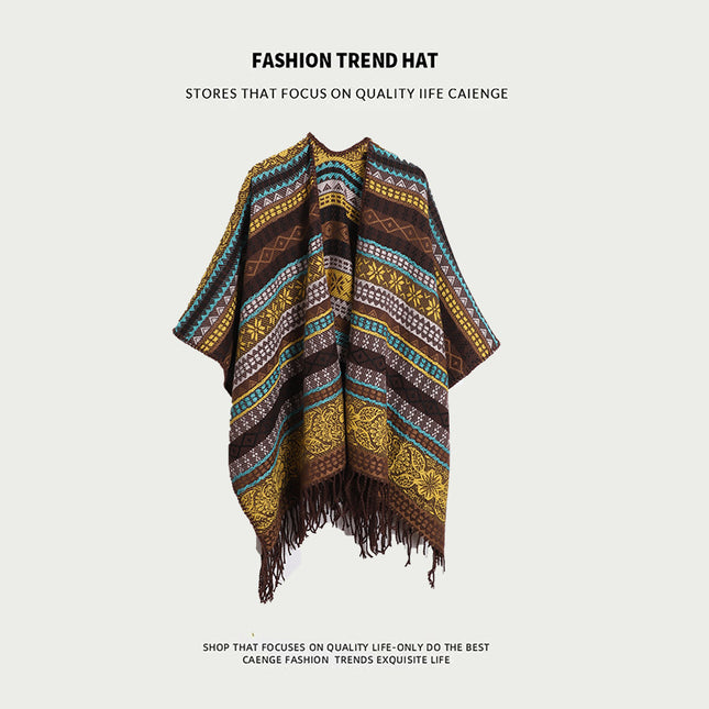 Brown Plaid Ethnic Boho Shawl for Women