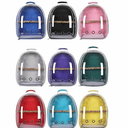 Purple Stylish Transparent PVC Pet Carrier Backpack - Large Capacity, Multi-Use for Birds & Cats(Including Wooden Stick)