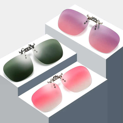2 Pcs Gradient Pink Polarized Clip-On Sunglasses - Day & Night Use, Frameless Polygon Design for Fishing & Driving