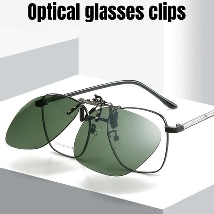 2 Pcs Brown Polarized Clip-On Sunglasses - Day & Night Use, Frameless Polygon Design for Fishing & Driving
