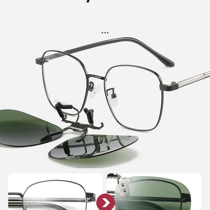 2 Pcs Brown Polarized Clip-On Sunglasses - Day & Night Use, Frameless Polygon Design for Fishing & Driving