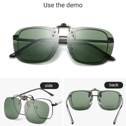 2 Pcs Brown Polarized Clip-On Sunglasses - Day & Night Use, Frameless Polygon Design for Fishing & Driving