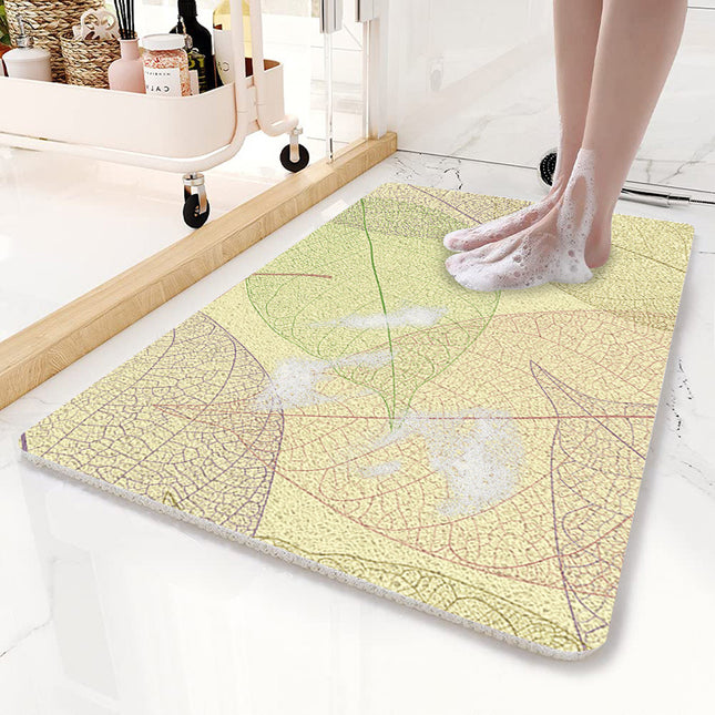 Yellow Leaves Pattern PVC Non-Slip Bath Mat 45x75cm