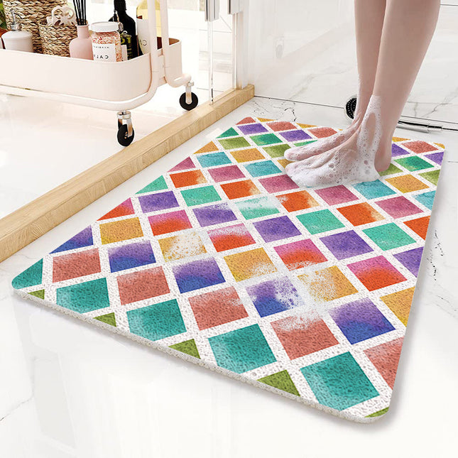 Colorful Diamond Pattern PVC Non-Slip Bath Mat 45x75cm