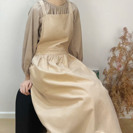 Beige Cotton Waterproof Artisan Apron - 100x85cm, Stylish Cross-Back Design, Ideal for Kitchen & Floral Work
