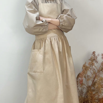 Beige Cotton Waterproof Artisan Apron - 100x85cm, Stylish Cross-Back Design, Ideal for Kitchen & Floral Work