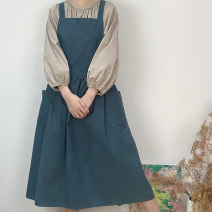 Beige Cotton Waterproof Artisan Apron - 100x85cm, Stylish Cross-Back Design, Ideal for Kitchen & Floral Work