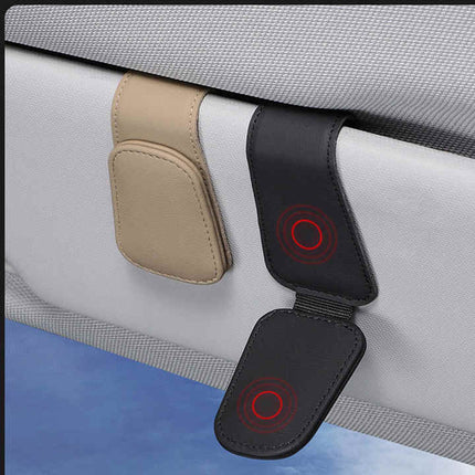 2 Pcs Black PU Leather Car Visor Sunglasses Holder - Multi-Functional Clip for Glasses, Cards & Tickets, 9.5x4.5cm