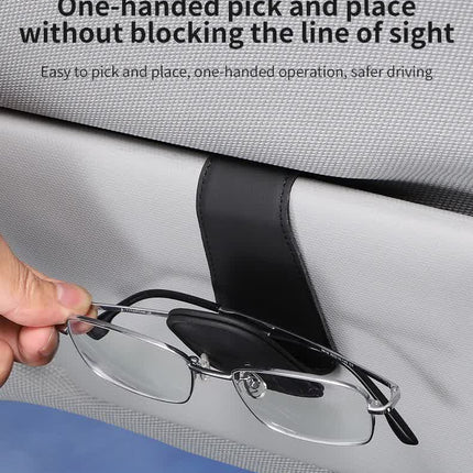 2 Pcs Green PU Leather Car Visor Sunglasses Holder - Multi-Functional Clip for Glasses, Cards & Tickets, 9.5x4.5cm