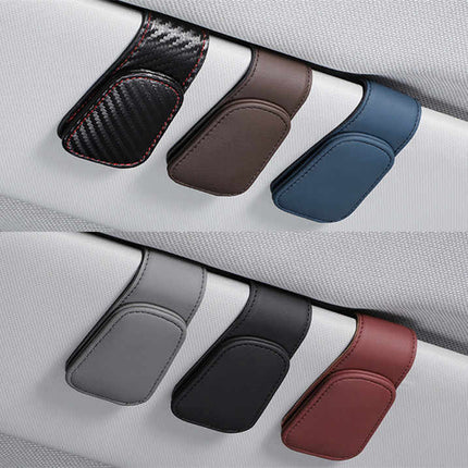 2 Pcs Red PU Leather Car Visor Sunglasses Holder - Multi-Functional Clip for Glasses, Cards & Tickets, 9.5x4.5cm