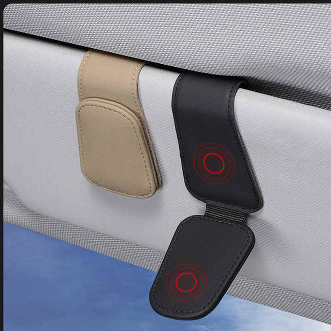 2 Pcs Blue PU Leather Car Visor Sunglasses Holder - Multi-Functional Clip for Glasses, Cards & Tickets, 9.5x4.5cm