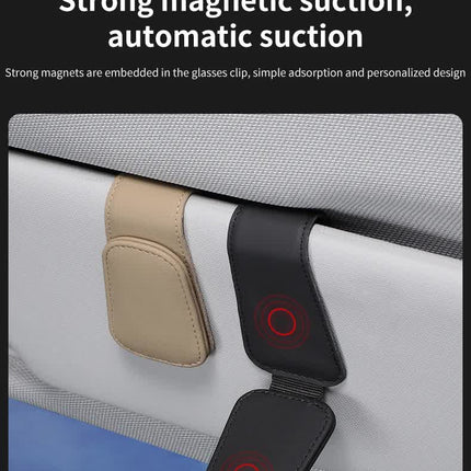 2 Pcs Brown PU Leather Car Visor Sunglasses Holder - Multi-Functional Clip for Glasses, Cards & Tickets, 9.5x4.5cm