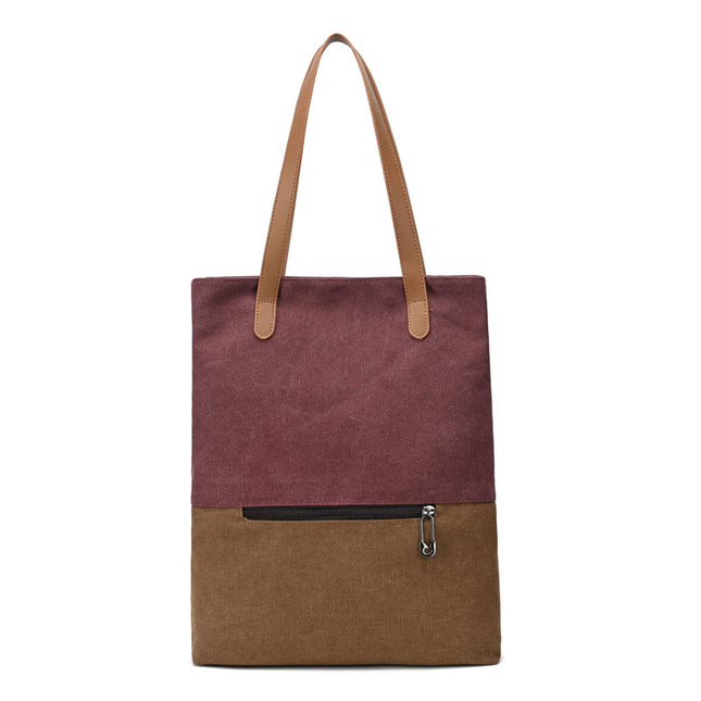 Purple and Brown Canvas Tote Bag for Women
