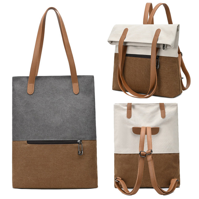 Purple and Brown Canvas Tote Bag for Women
