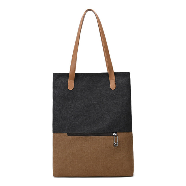 Black and Brown Canvas Tote Bag for Women