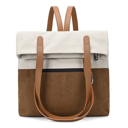 Black And Brown Canvas Tote Bag for Women - Multi-Use Shoulder Handbag & Backpack, Large Capacity, 30x10x40cm