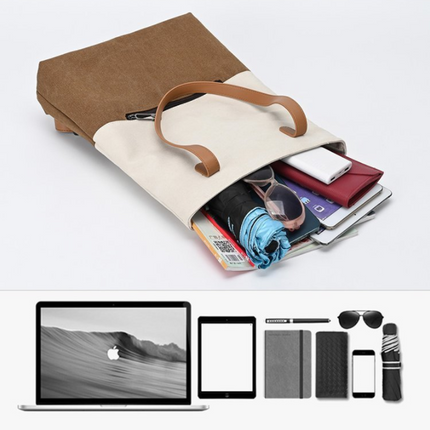 Black And Brown Canvas Tote Bag for Women - Multi-Use Shoulder Handbag & Backpack, Large Capacity, 30x10x40cm