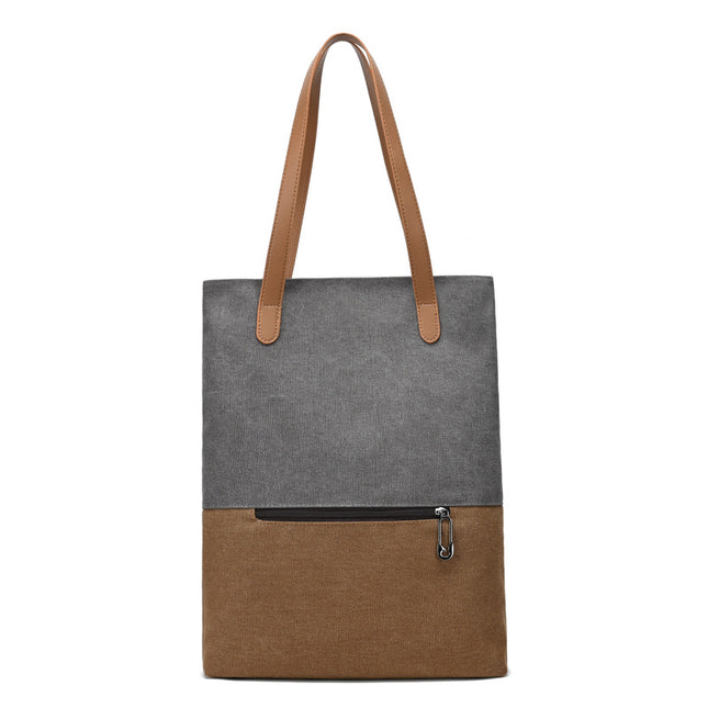 Gery and Brown Canvas Tote Bag for Women