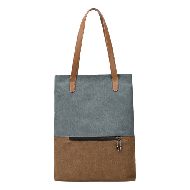 Dark Cyan and Brown Canvas Tote Bag for Women