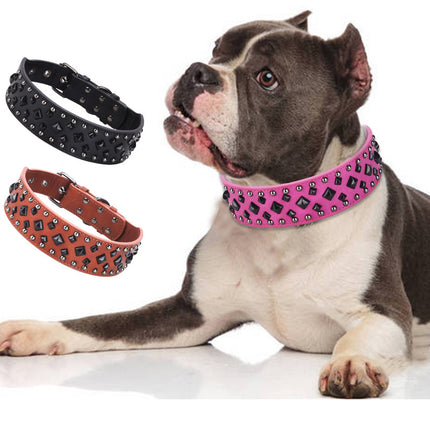 Size S Pink 1 pack Stylish PU Leather Dog Collar with Spikes - Adjustable, Durable & Comfortable for Medium to Large Breeds