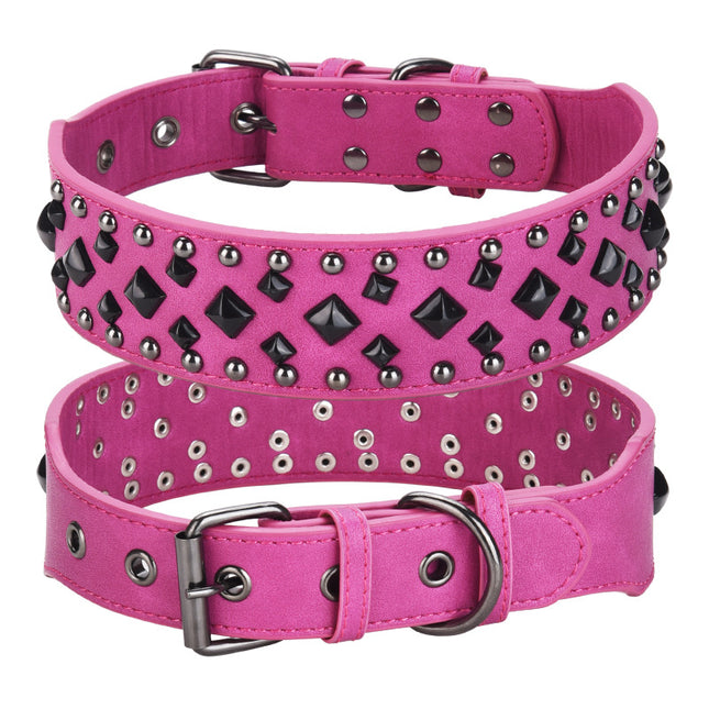 Size L Pink 1 pack Stylish PU Leather Dog Collar with Spikes
