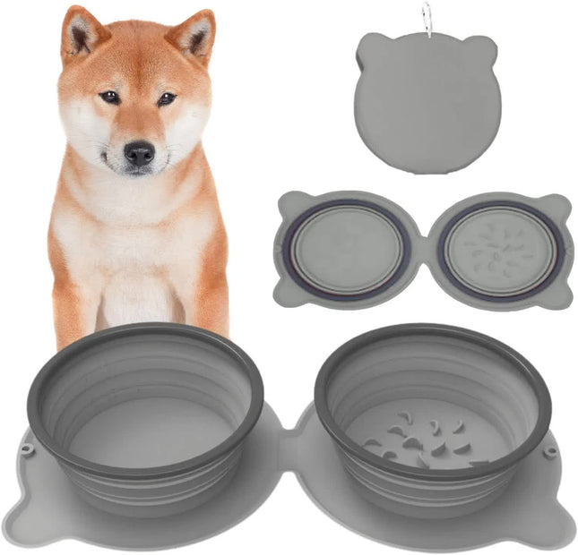Grey Portable Collapsible Pet Bowl Set
