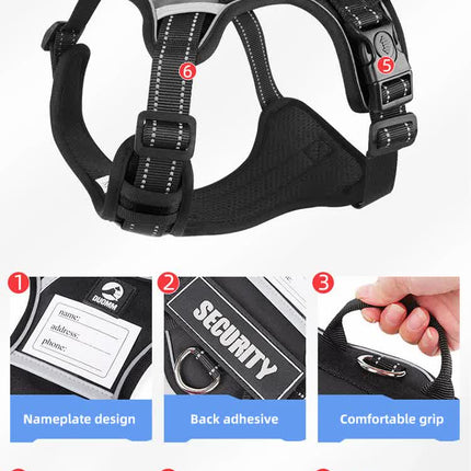 Size L Red Reflective No-Pull Dog Harness - Adjustable & Durable for Large Breeds, Anti-Escape Design